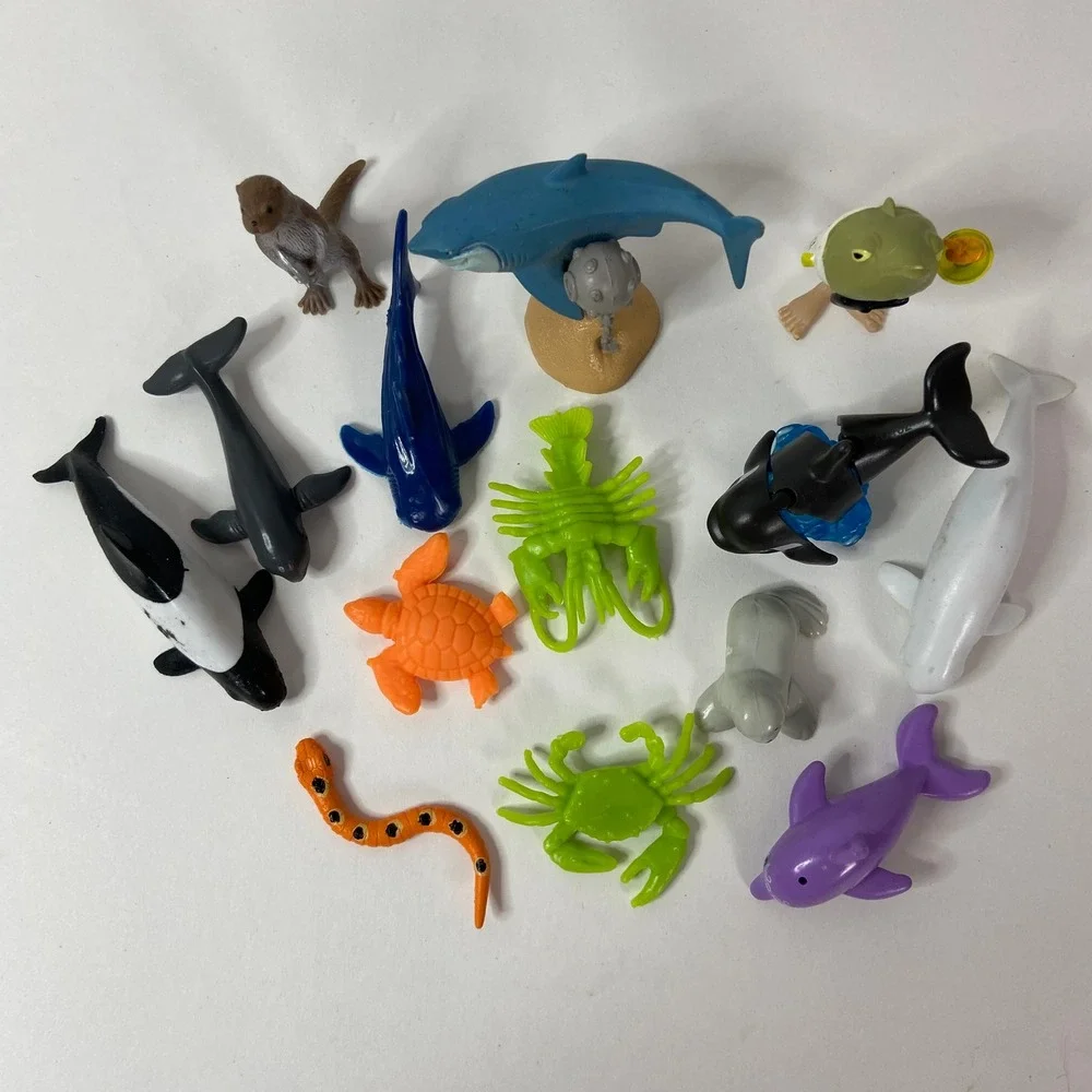 Sea Life Animal Figures Lot Shark Orca Whale Turtle Crab Lobster Dolphin 14pc